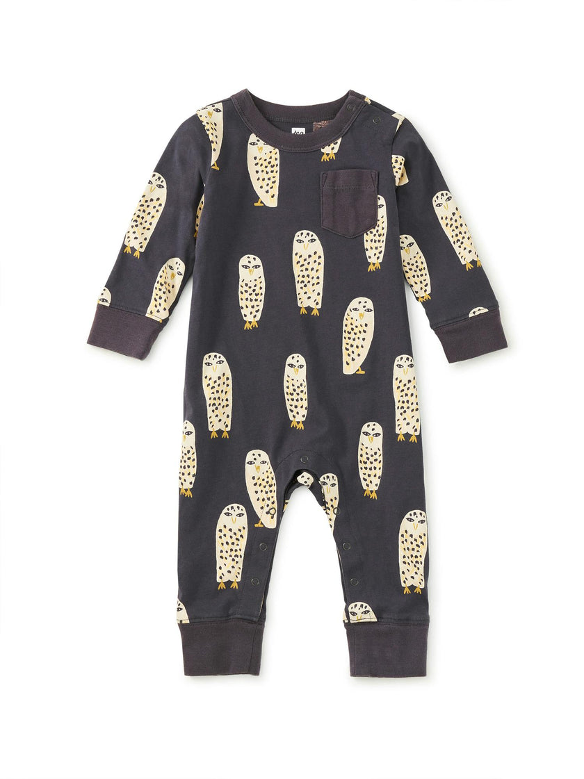 Long Sleeve Pocket Baby Romper, Snowy Owl