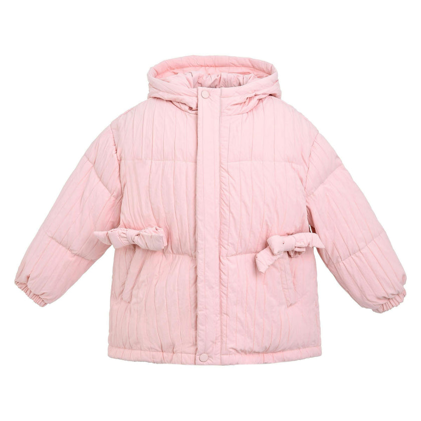 Pink Bow Quilted Puffer Jacket