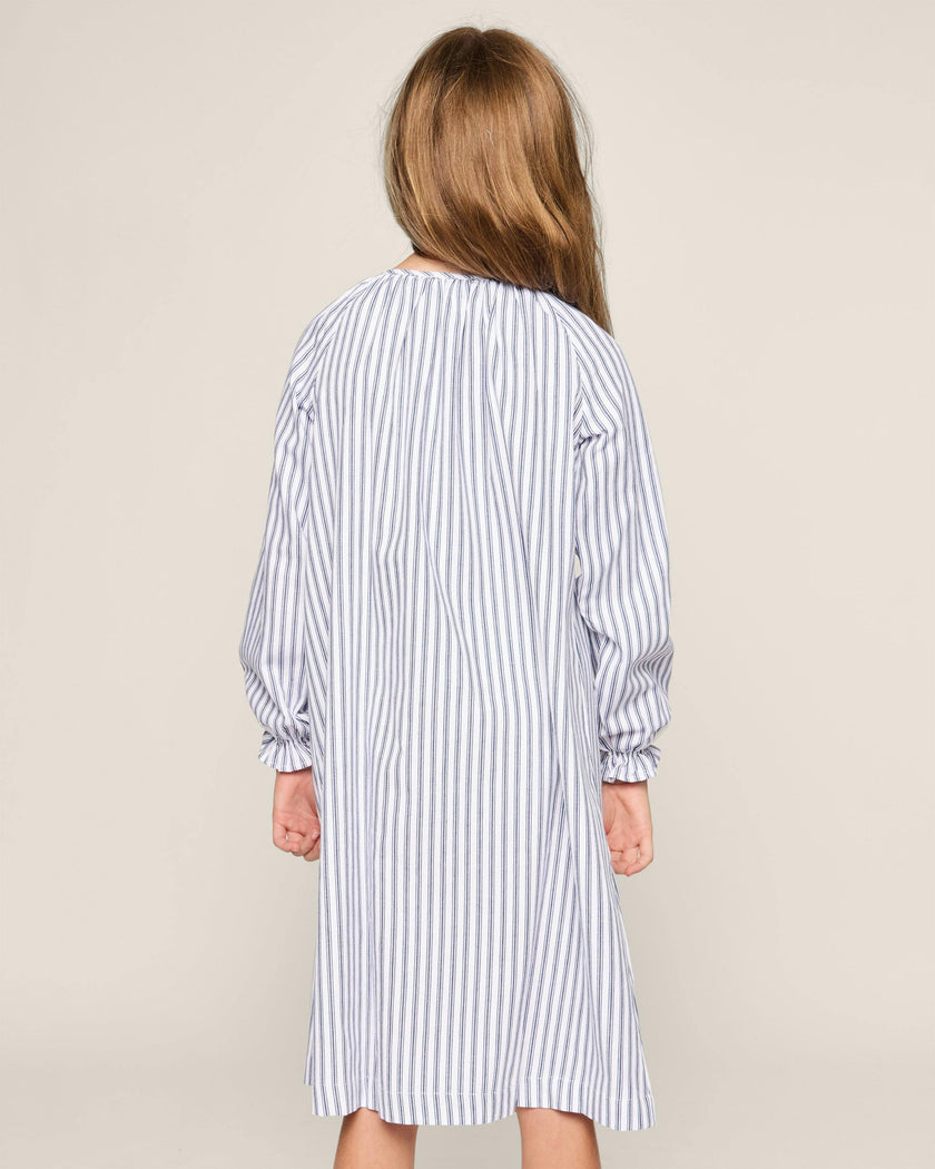 Girl's Twill Delphine Nightgown in Navy French Ticking