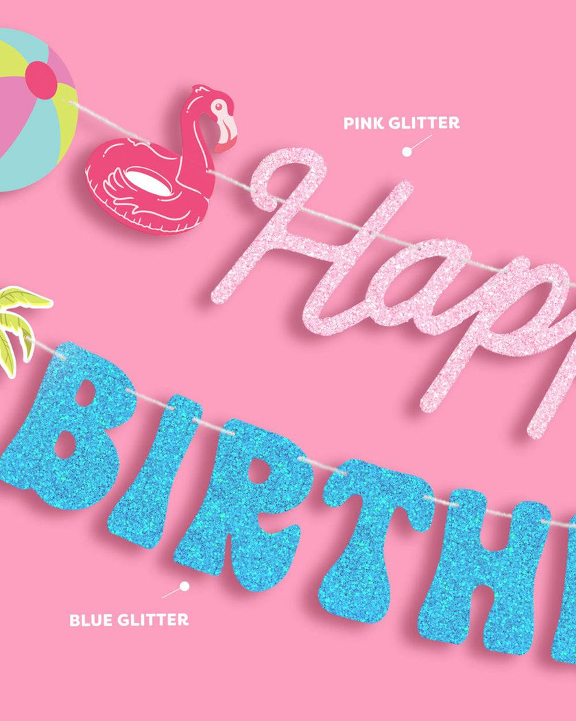 Pool Party Banner - glitter banner + icons