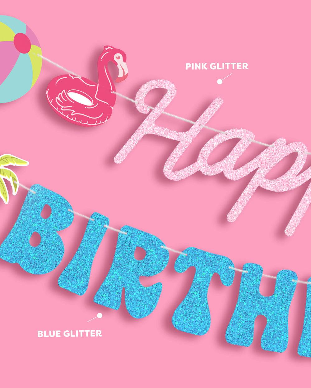 Pool Party Banner - glitter banner + icons