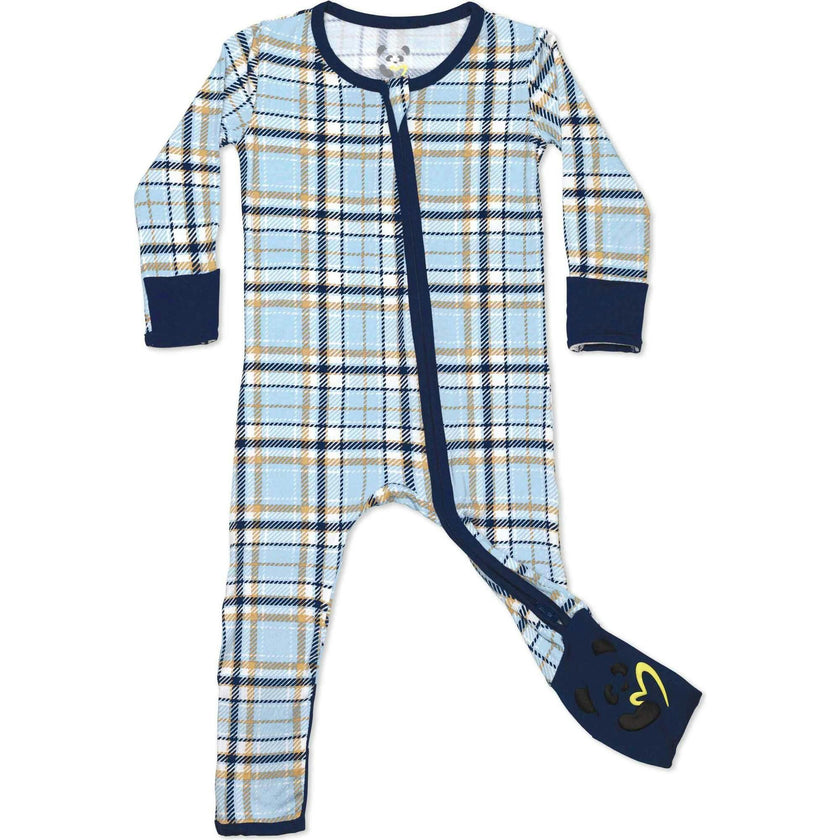 Holiday Plaid Blue Bamboo Convertible Footie