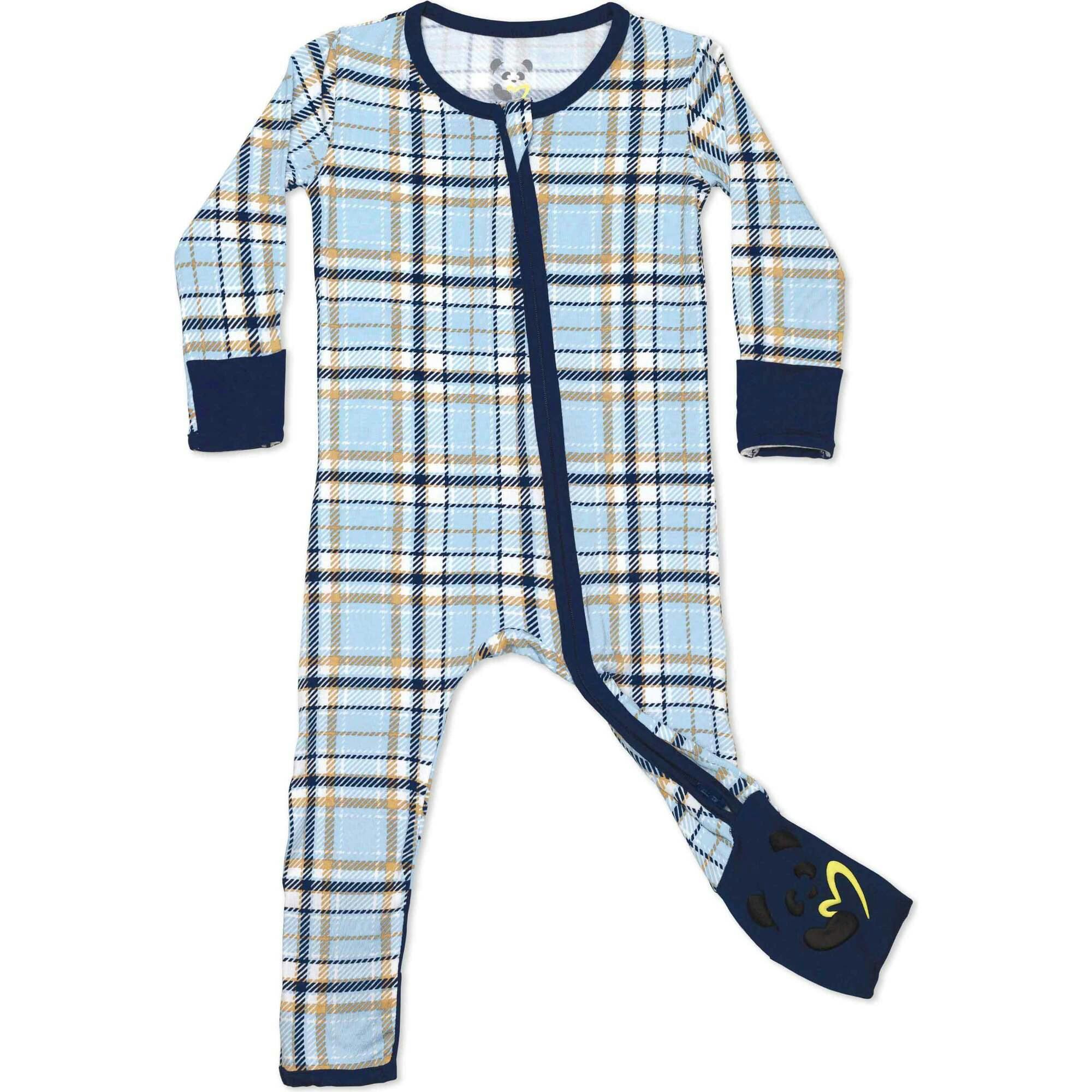 Holiday Plaid Blue Bamboo Convertible Footie