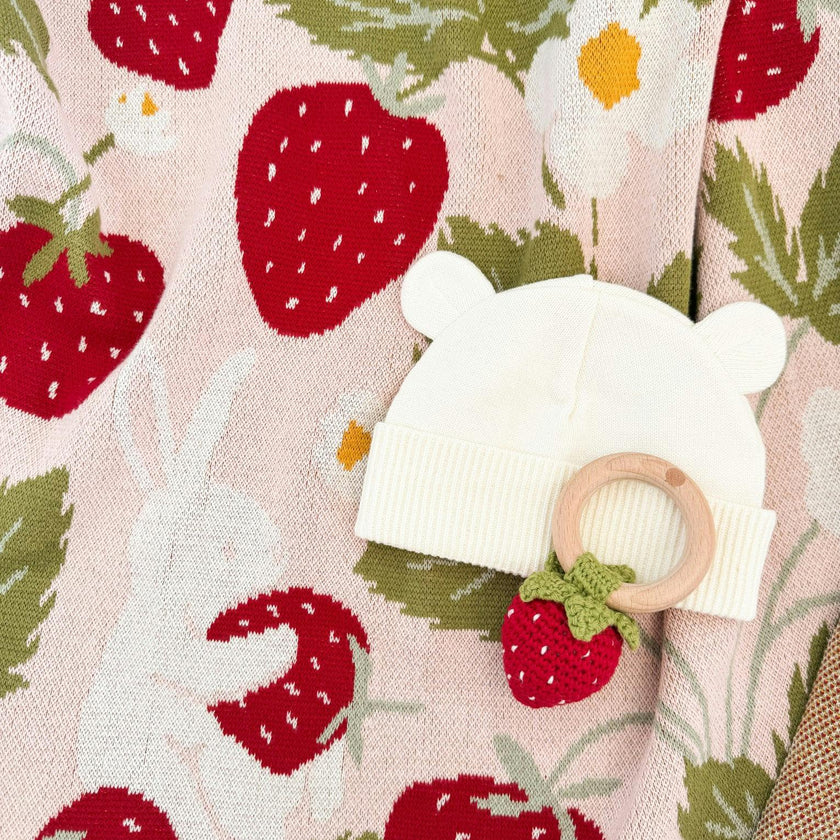 Blanket Hat Teether Gift Set - Strawberry
