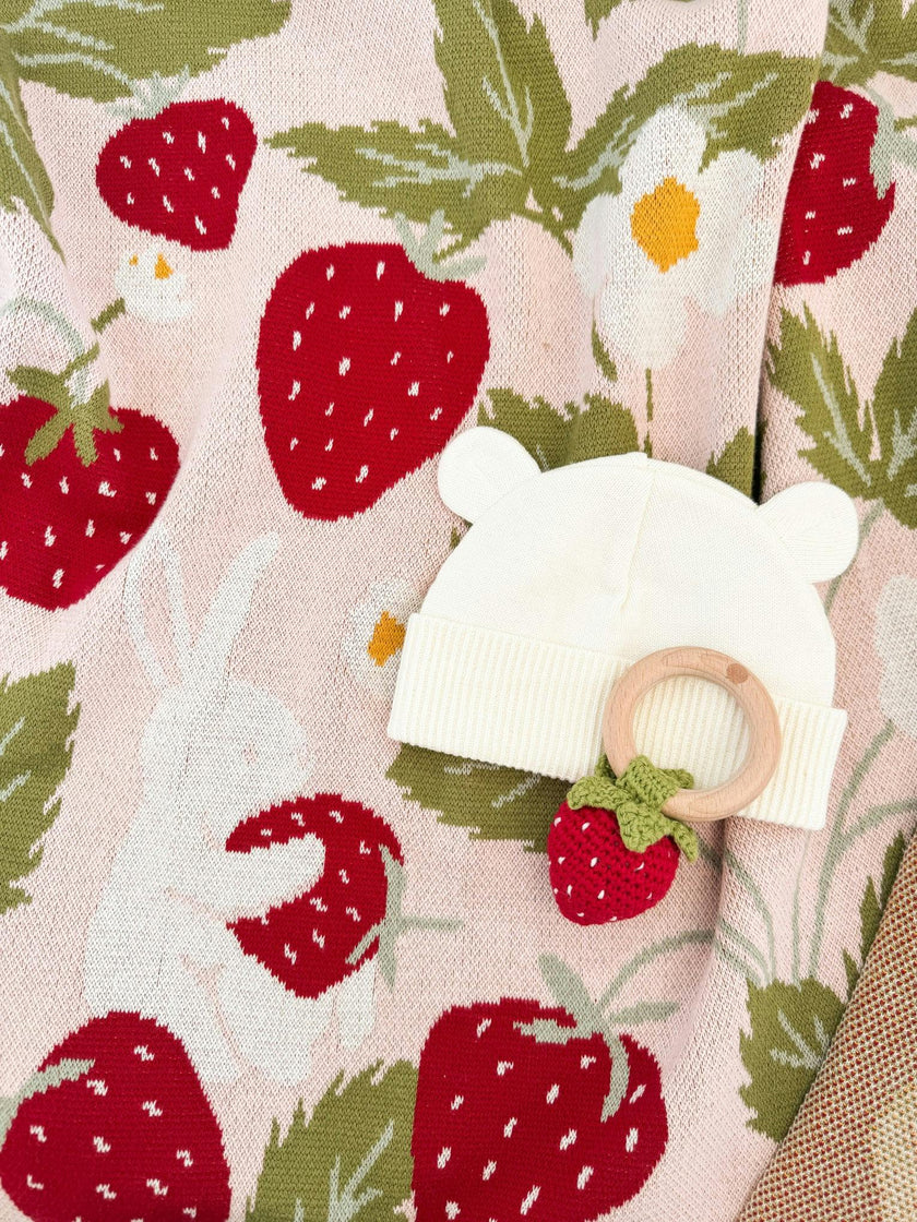 Blanket Hat Teether Gift Set - Strawberry