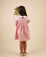 Lila Cotton Gingham Check Dress - Peony