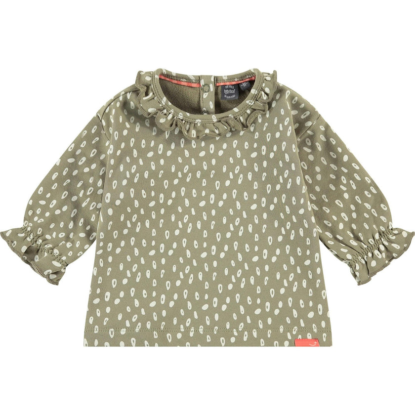 Long Sleeve Ruffled Collar Spotted Shirt