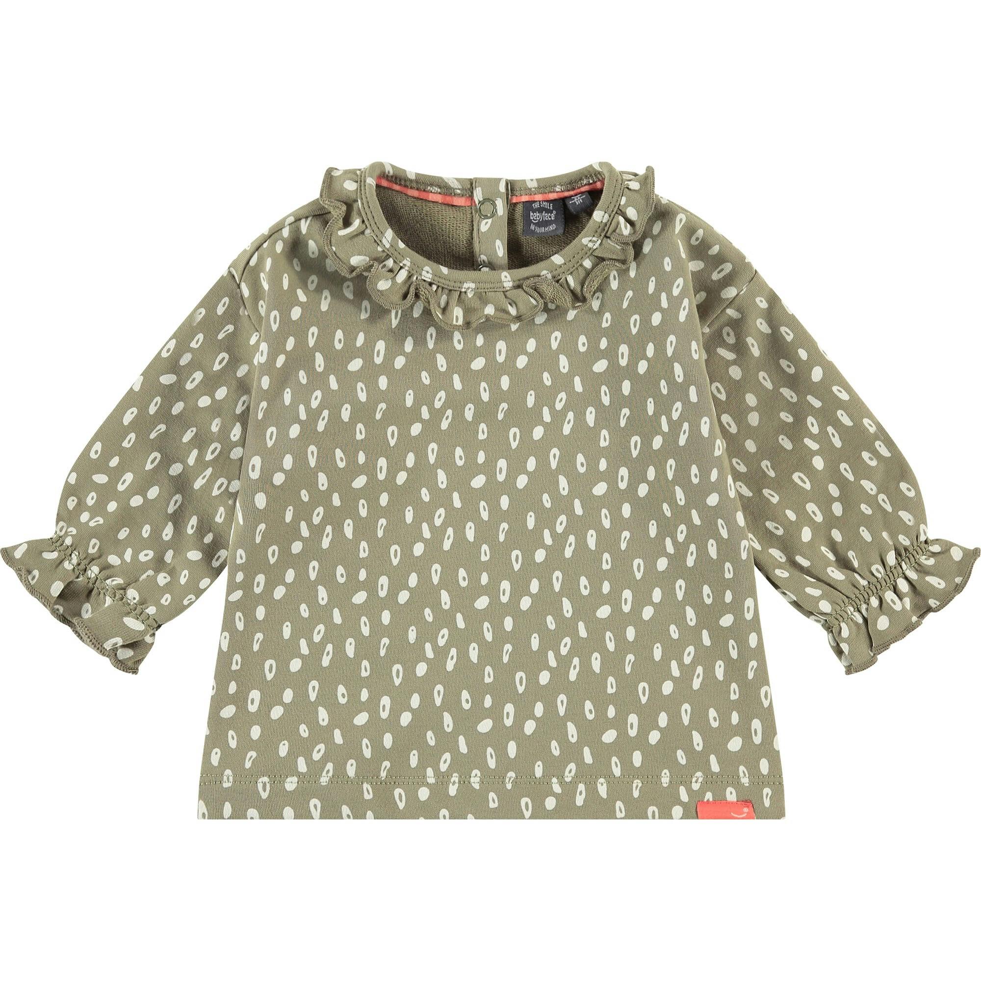 Long Sleeve Ruffled Collar Spotted Shirt