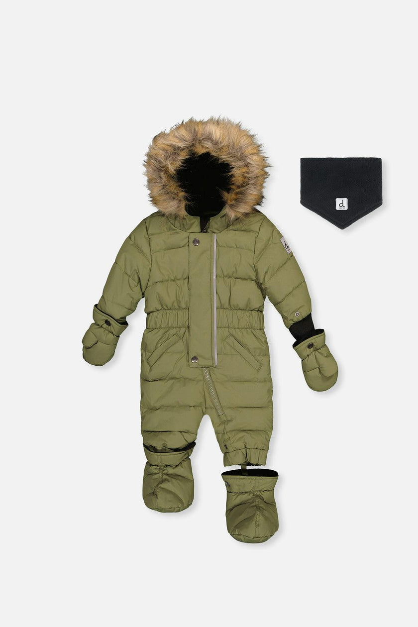 Baby Original One Piece Puffy Snowsuit With Removable Mittens And Boots Olive Green