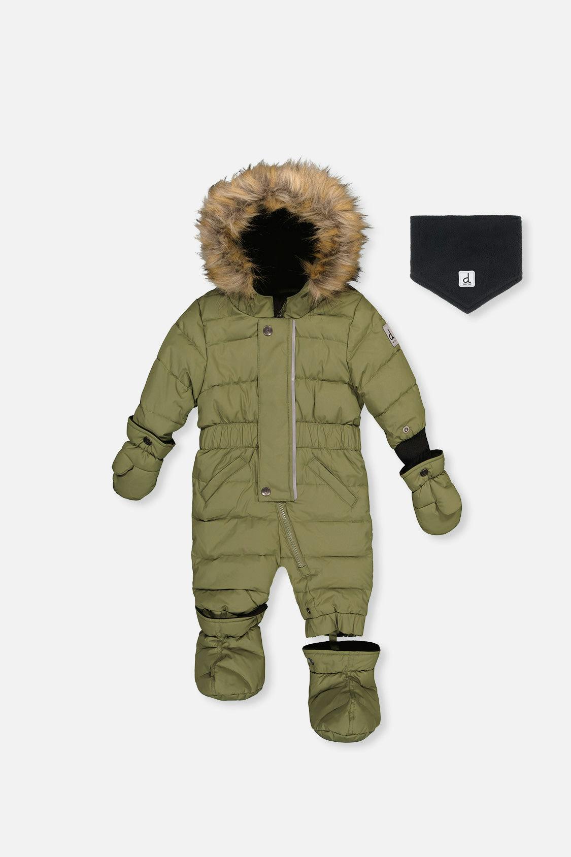 Baby Original One Piece Puffy Snowsuit With Removable Mittens And Boots Olive Green