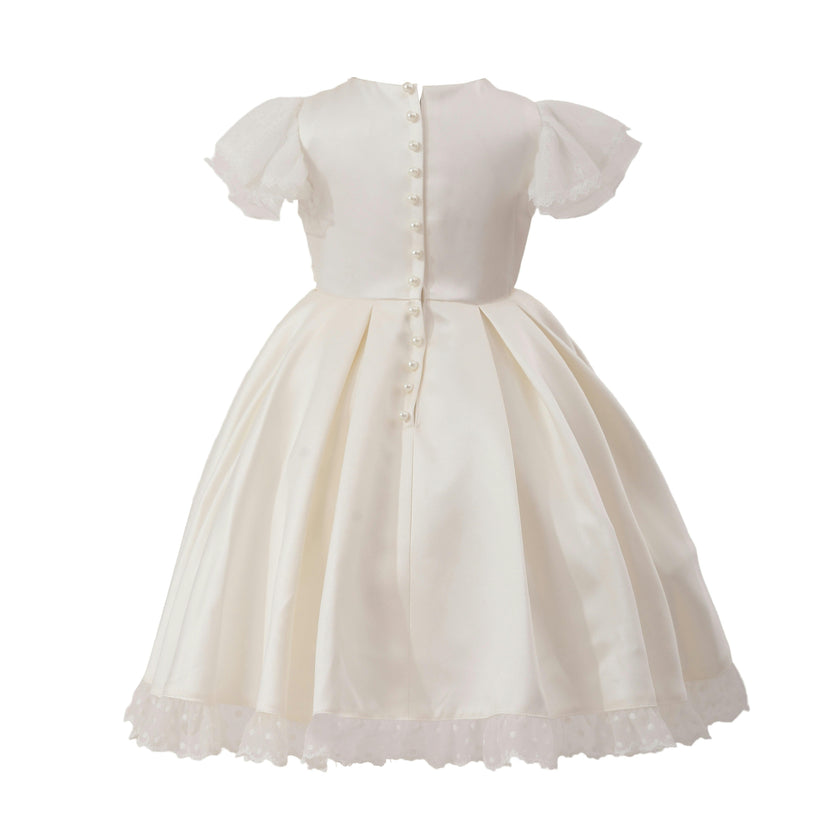 Ivory Riverelle Lace-Trim Puff Sleeve Dress