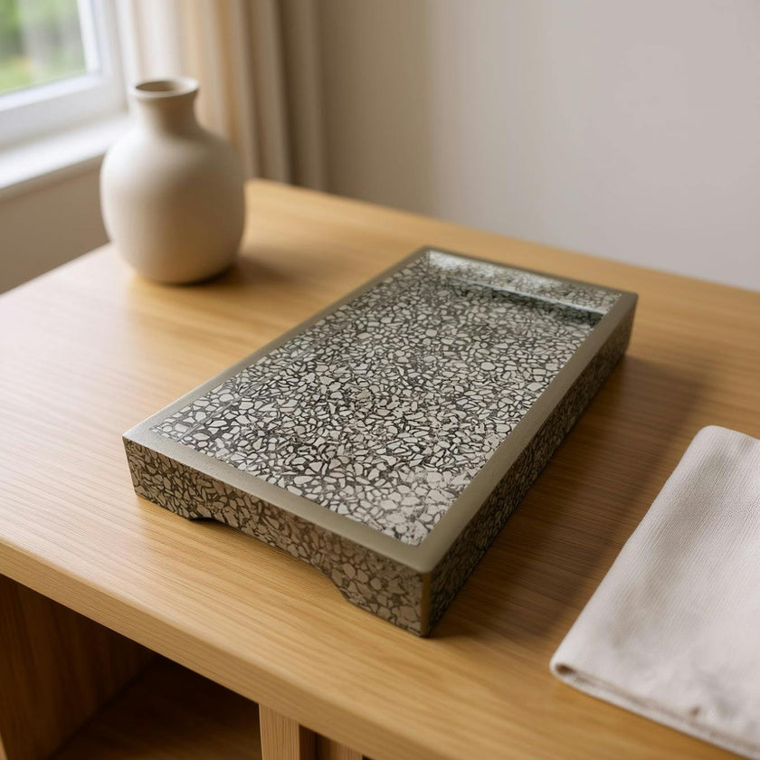 Handmade Reverse Painted Mirror Tray Terrazzo - Small