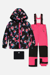 Two Piece Play Snowsuit Black Rose Print With Pink Pants