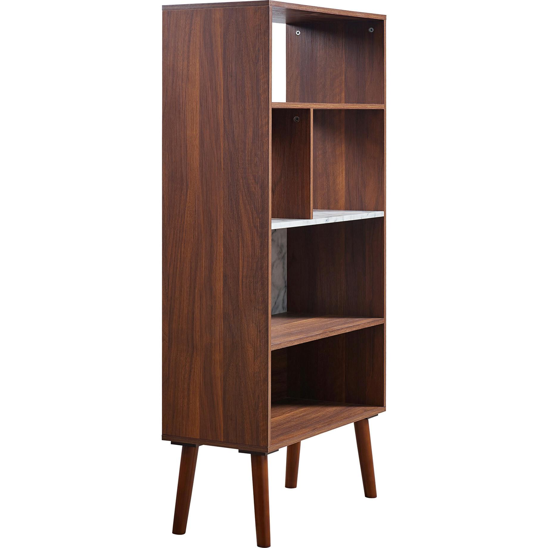 Kingston Wooden Bookcase with Faux Marble Shelf & Accents
