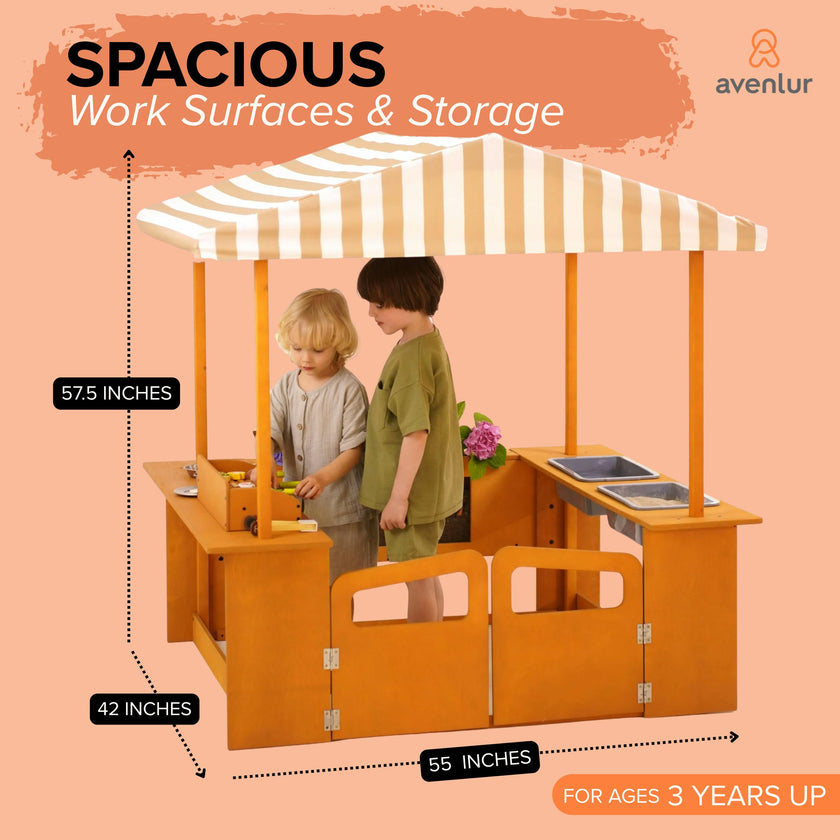 Avenlur Sumac Outdoor Wooden Play Market, Root View Planter, Mud Kitchen & Grill Station
