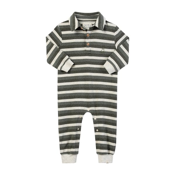 KINGSTON Sage/Cream Stripe Polo Romper