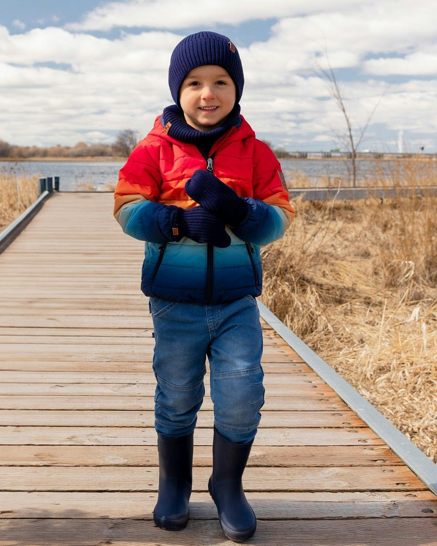 Ribbed Knit Mittens Navy Blue
