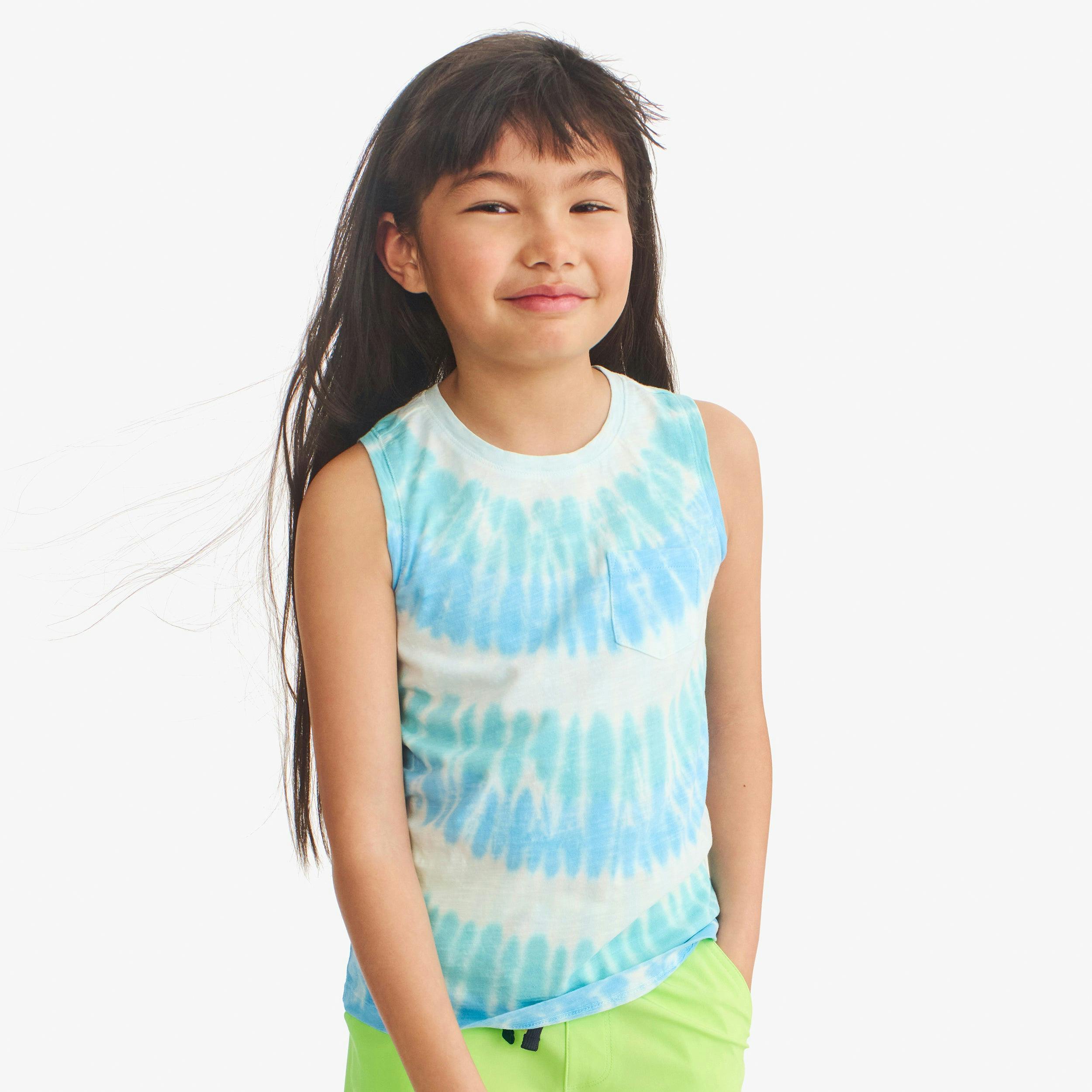 Kids pocket tank in tie-dye