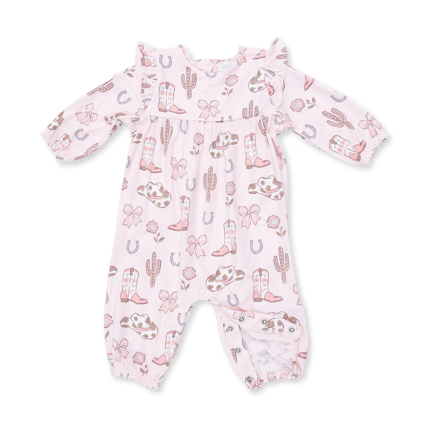Cowgirl Boots and Bows - Ruffle Sleeve Snap Romper