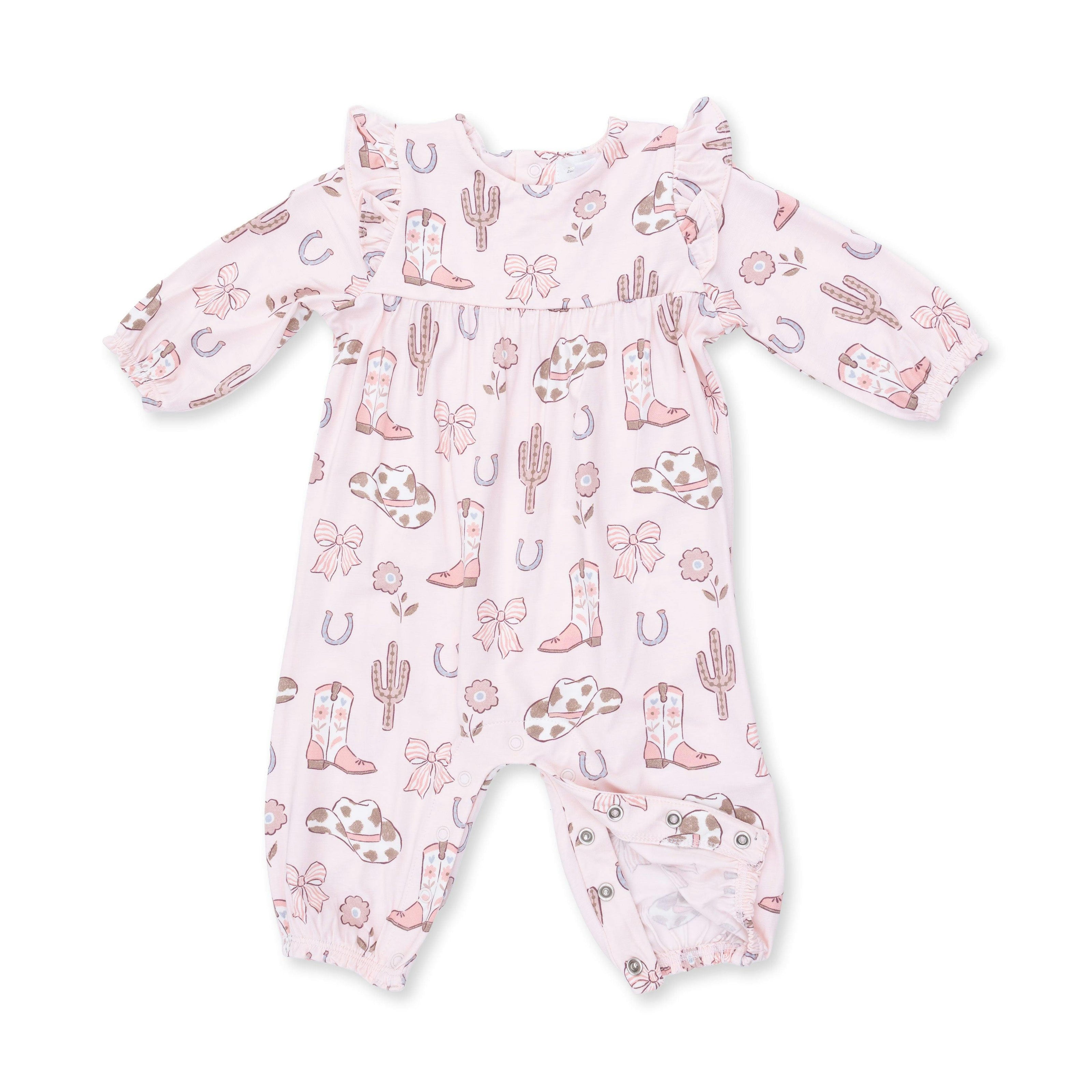 Cowgirl Boots and Bows - Ruffle Sleeve Snap Romper