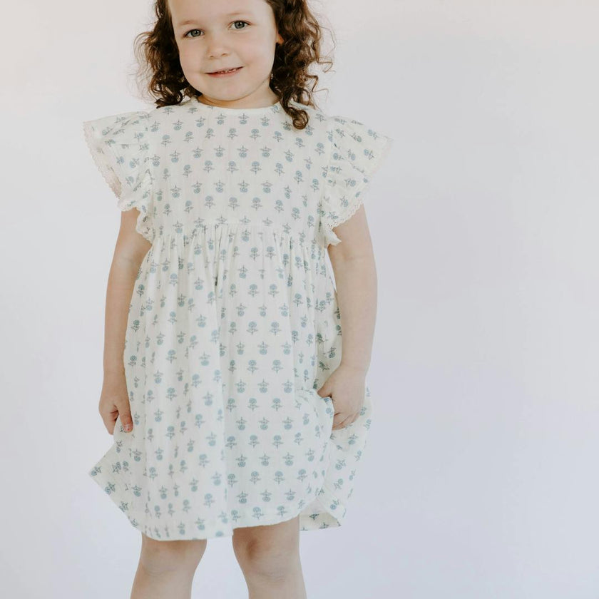 Organic Cotton Muslin Flutter Sleeve Dress