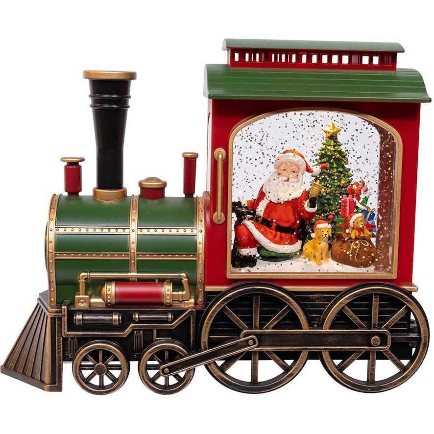 7.625-Inch Battery Operated LED Lighted Santa Train With Spinning Glitter Water
