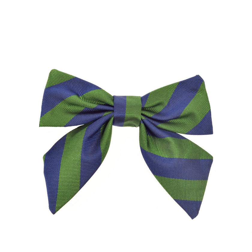 St Clement's Girls Silk Neck Bow - Blue & Green Varsity Stripes