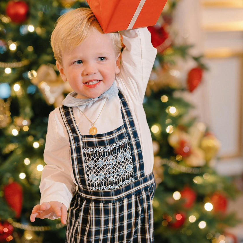 George Navy Tartan Boy Dungaree & Shirt