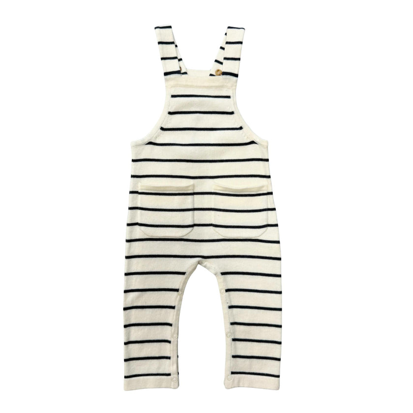 Baby Boy Knit Pocket Overalls in Charcoal Stripe