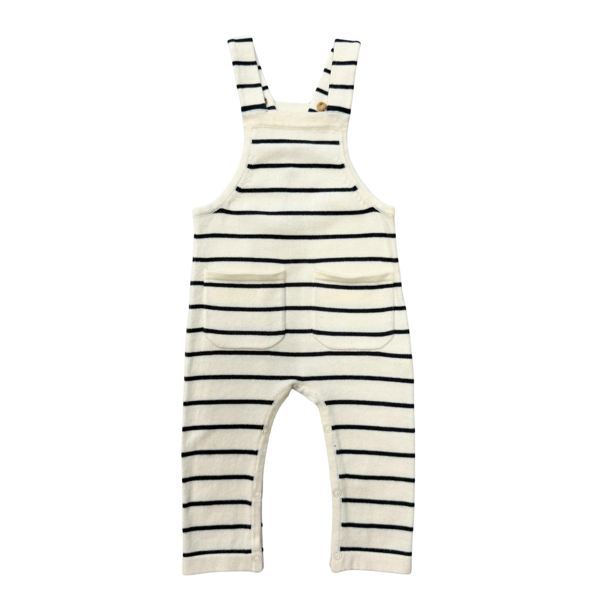Baby Boy Knit Pocket Overalls in Charcoal Stripe