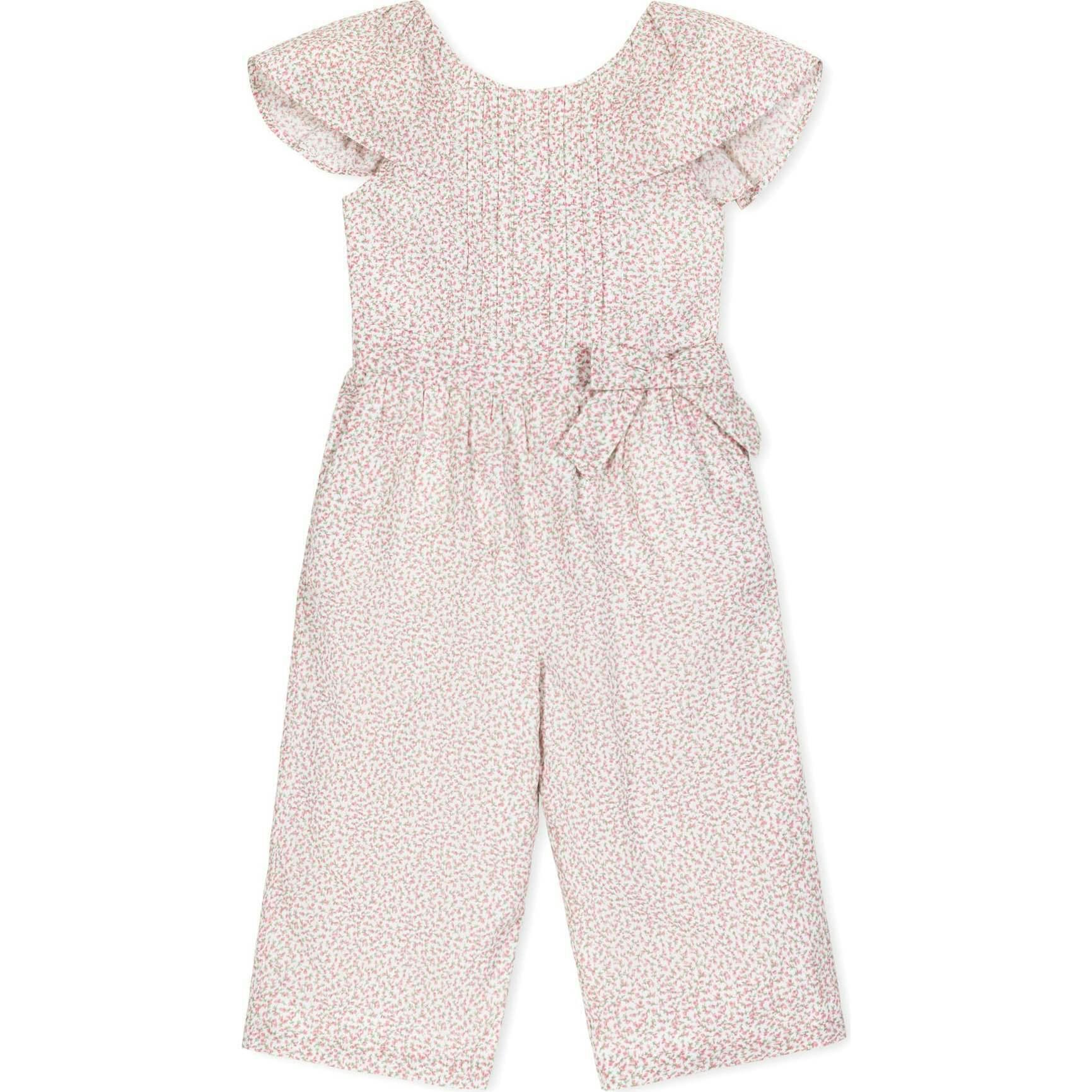 Organic Flutter Sleeve Pintuck Jumpsuit, Pink