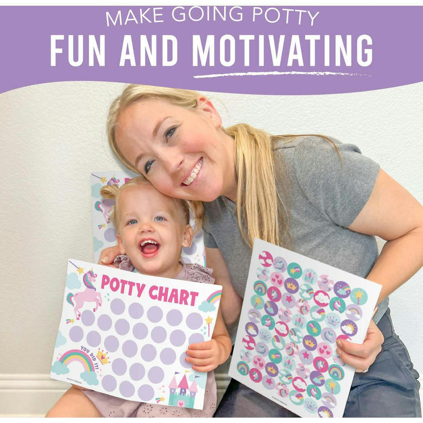 10-Piece Potty Training Charts & 6-Piece Bathroom Wall Art Decor Prints