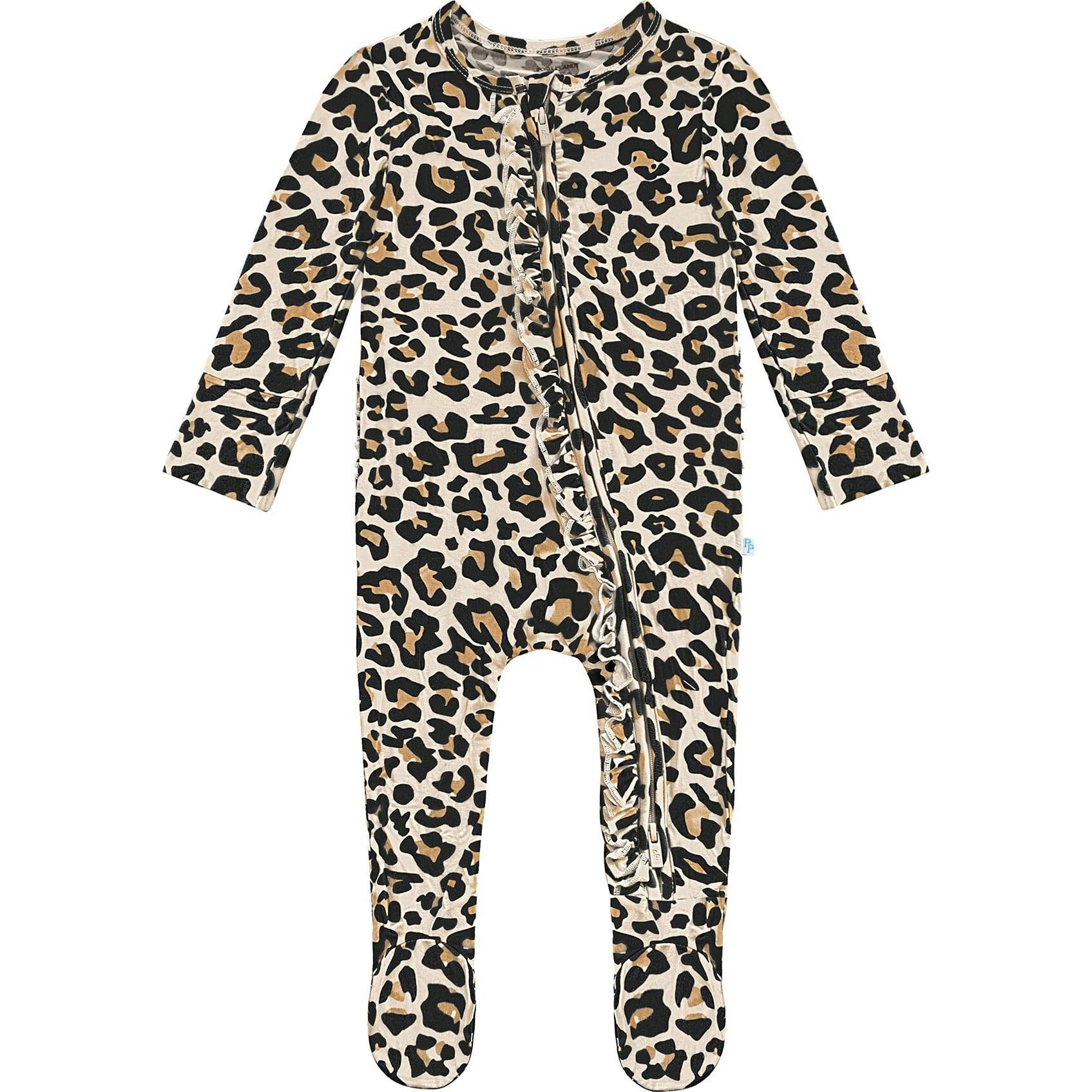 Lana Leopard Tan Footie Ruffled Zippered One Piece