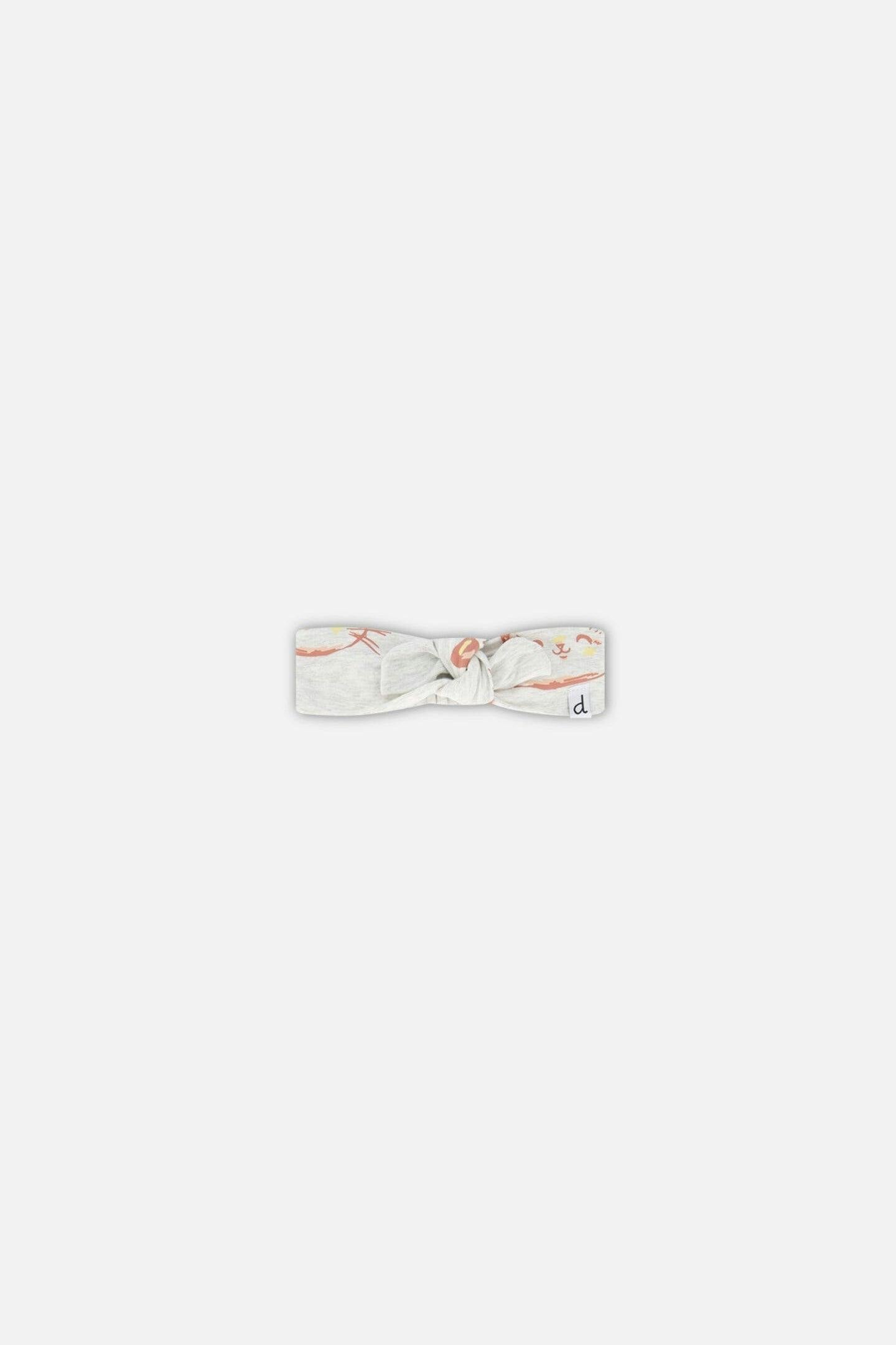 Organic Cotton Headband Heather Beige With Printed Cat