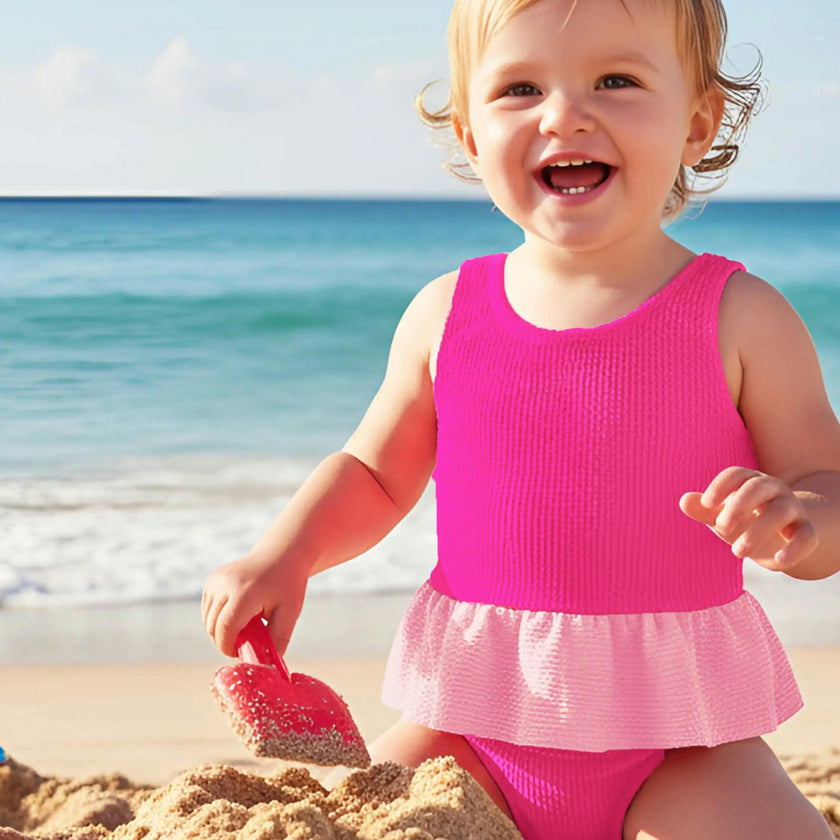 Dot Toddler Crinkle Peplum One Piece - Fuchsia