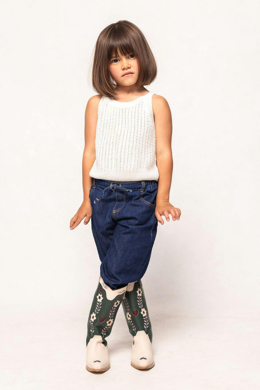 Mini Dakota Boot in Green & Cream