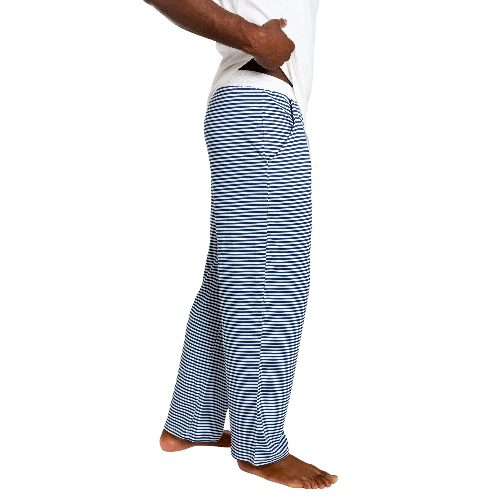 Men's Marina Jersey PJ Pants - Navy Stripe Organic Stretch Cotton