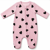 Baby Thermal Footie Chenille Hearts - Pink