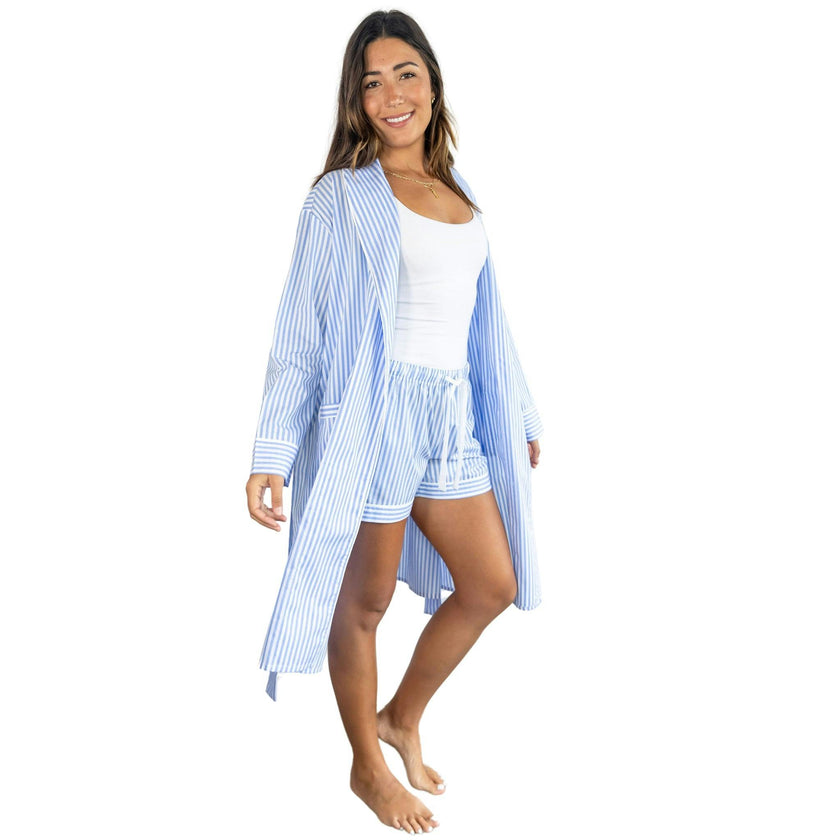 Women's Braddock Classic Robe - Blue Stripe Organic Cotton Poplin