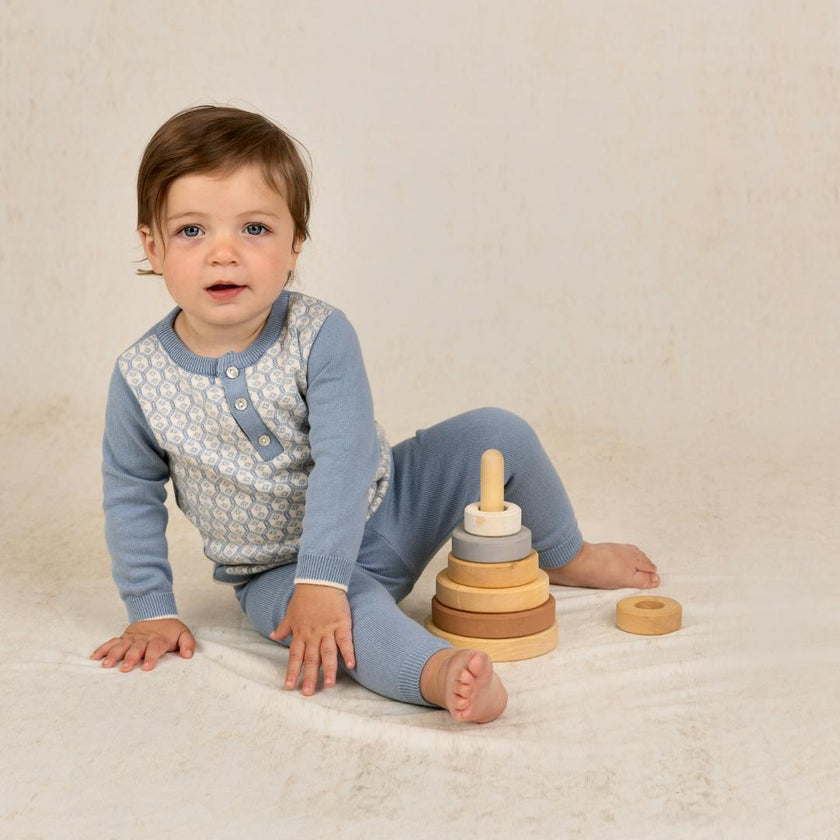 Boys Diamond Jacquard Knit Set Vintage Blue