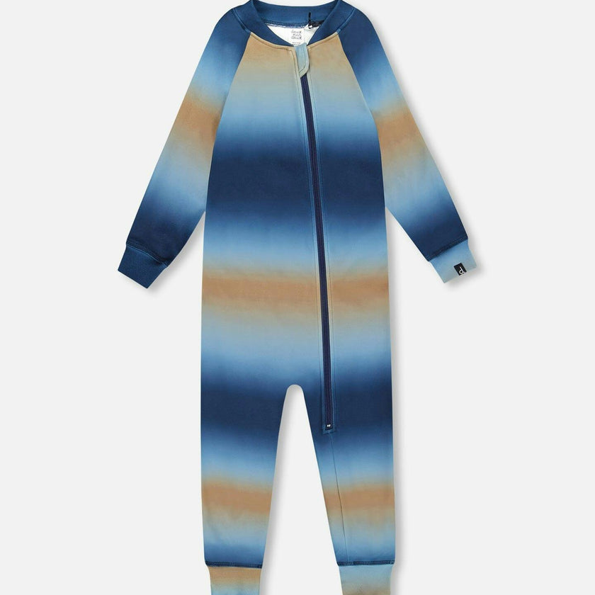 One-Piece Thermal Underwear Blue and Beige Gradient