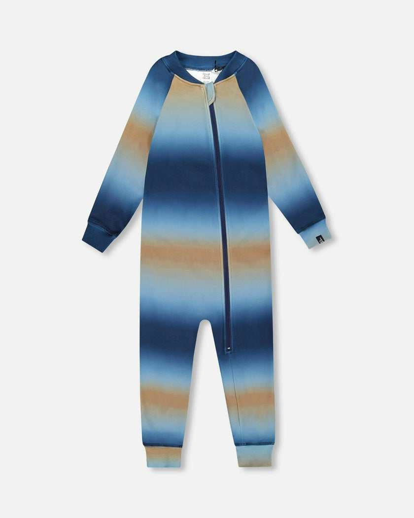 One-Piece Thermal Underwear Blue and Beige Gradient
