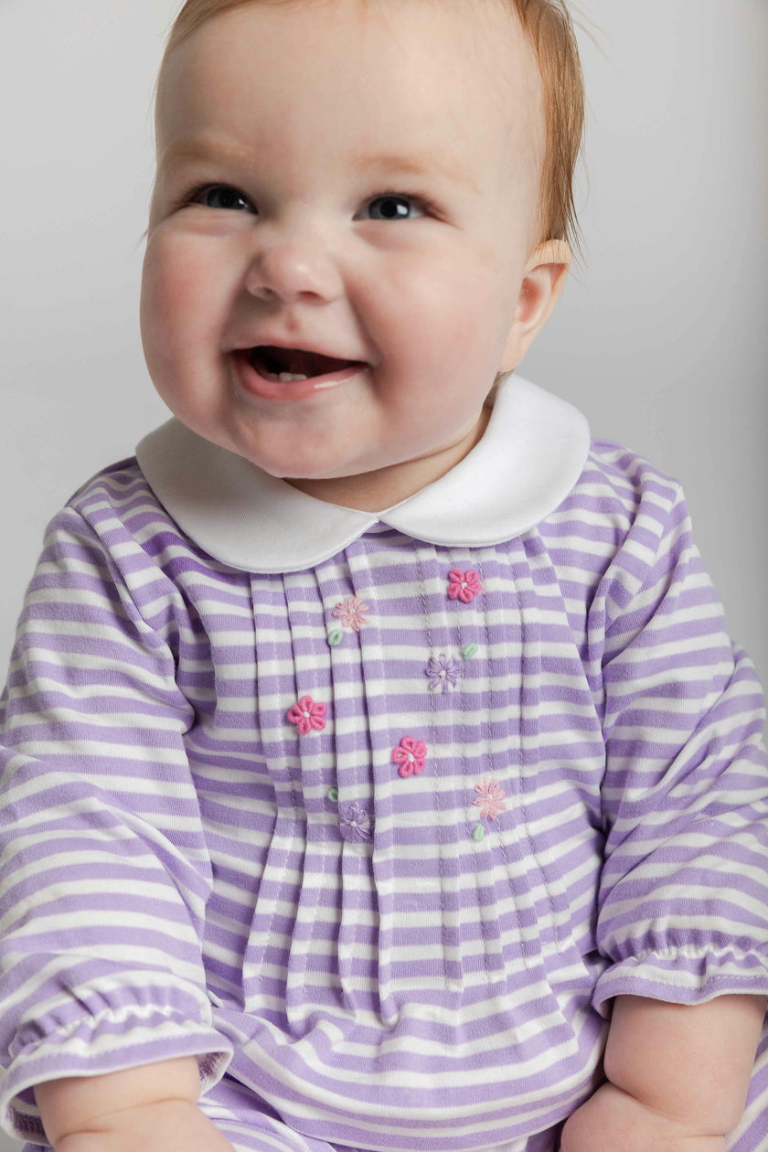 Stripe Knit Longall with Embroidered Flowers