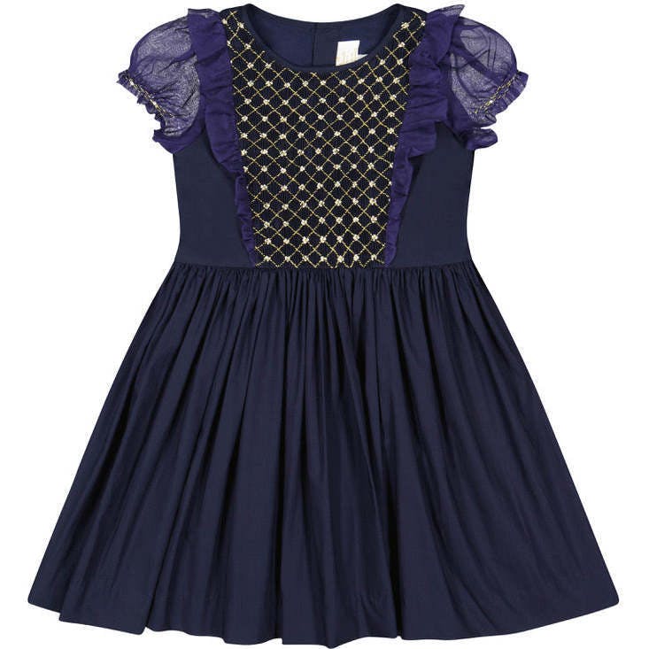 Camelia Navy Cotton Smocked Dress
