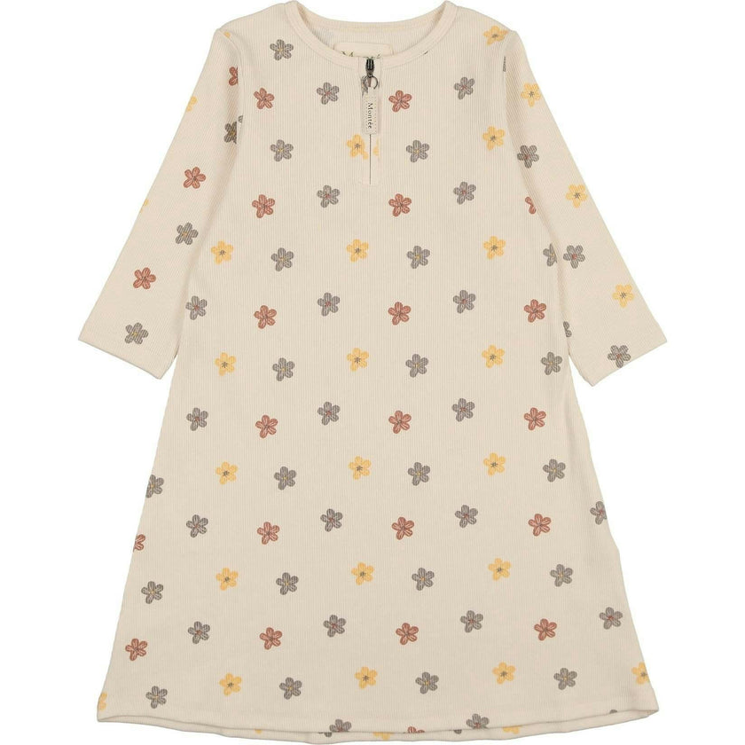 Floral Ribbed 3/4 Sleeve Dress