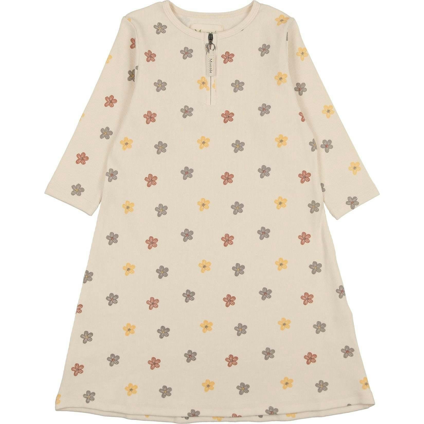 Floral Ribbed 3/4 Sleeve Dress
