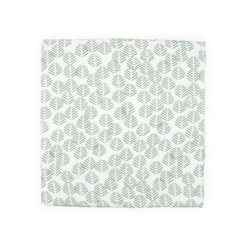 Cotton Muslin Swaddle Blanket - Leaf Motif