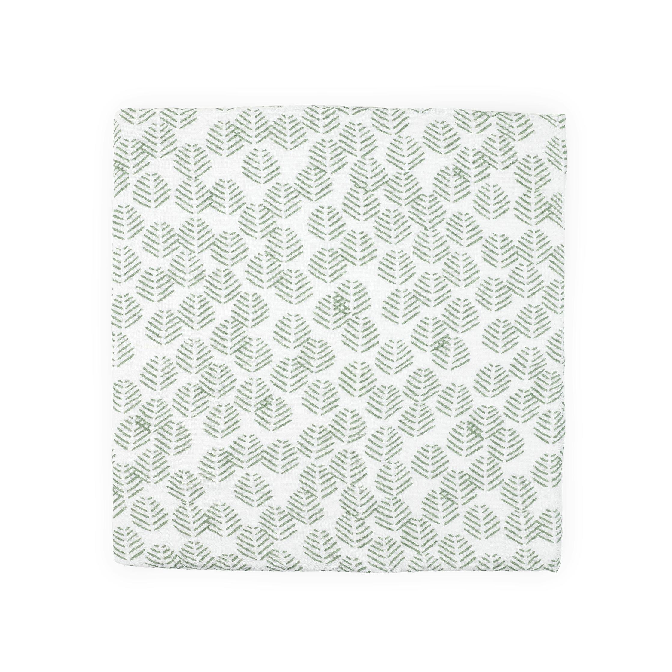 Cotton Muslin Swaddle Blanket - Leaf Motif