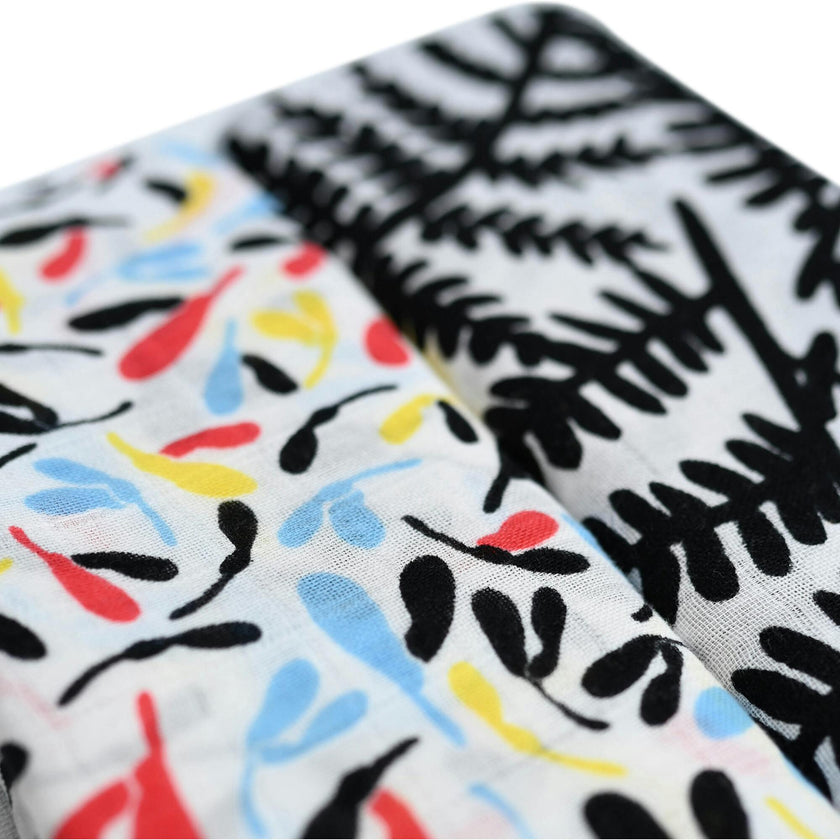 PLANT PRINT 2-PACK MUSLIN SQUARES - for 0 to 4 months & 5+ month old babies
