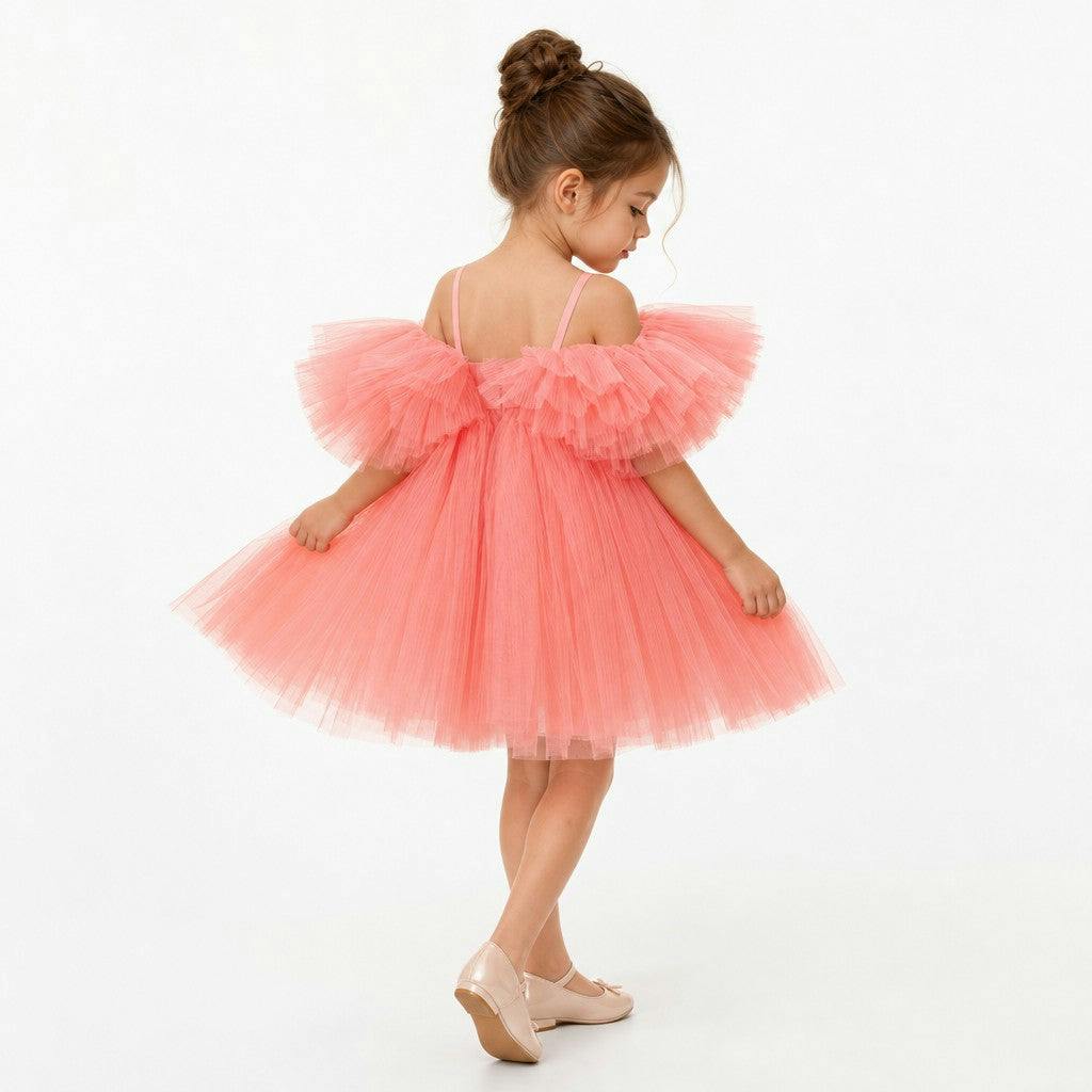 Blush Feather Fairy Tulle Flower Girl Dress